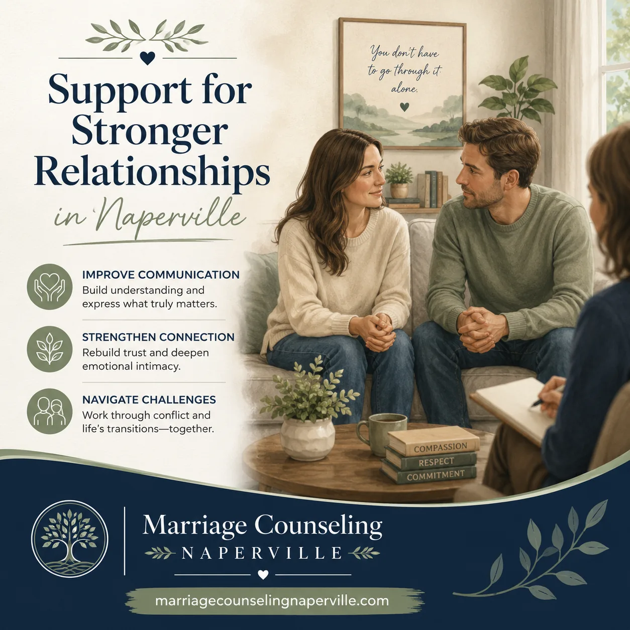 Couple looking at each other during marriage counseling session in Naperville — support for stronger relationships